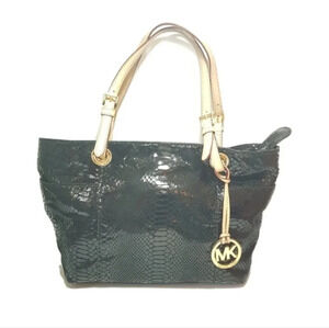NWOT Michael Kors Black Patent Embossed Python Jet Set Tote **